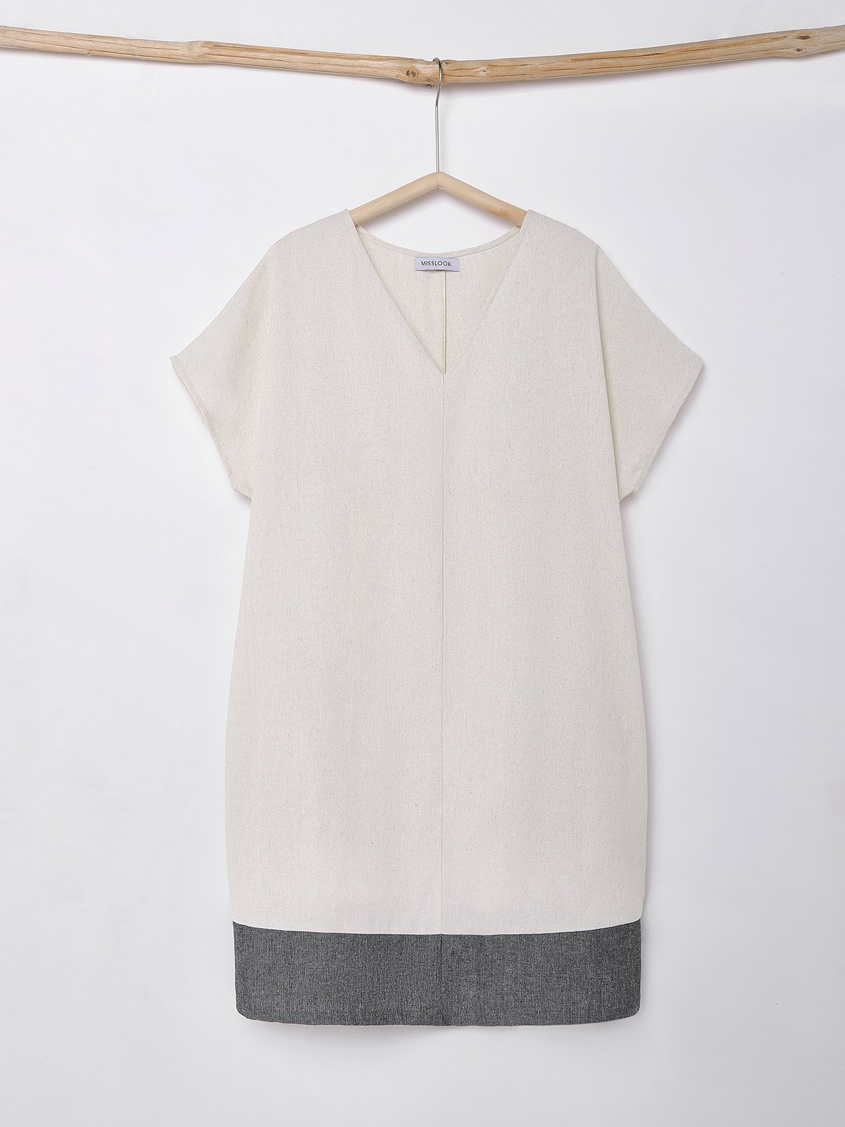 Cotton And Linen Crew Neck Plain Short Sleeve Mini Dress