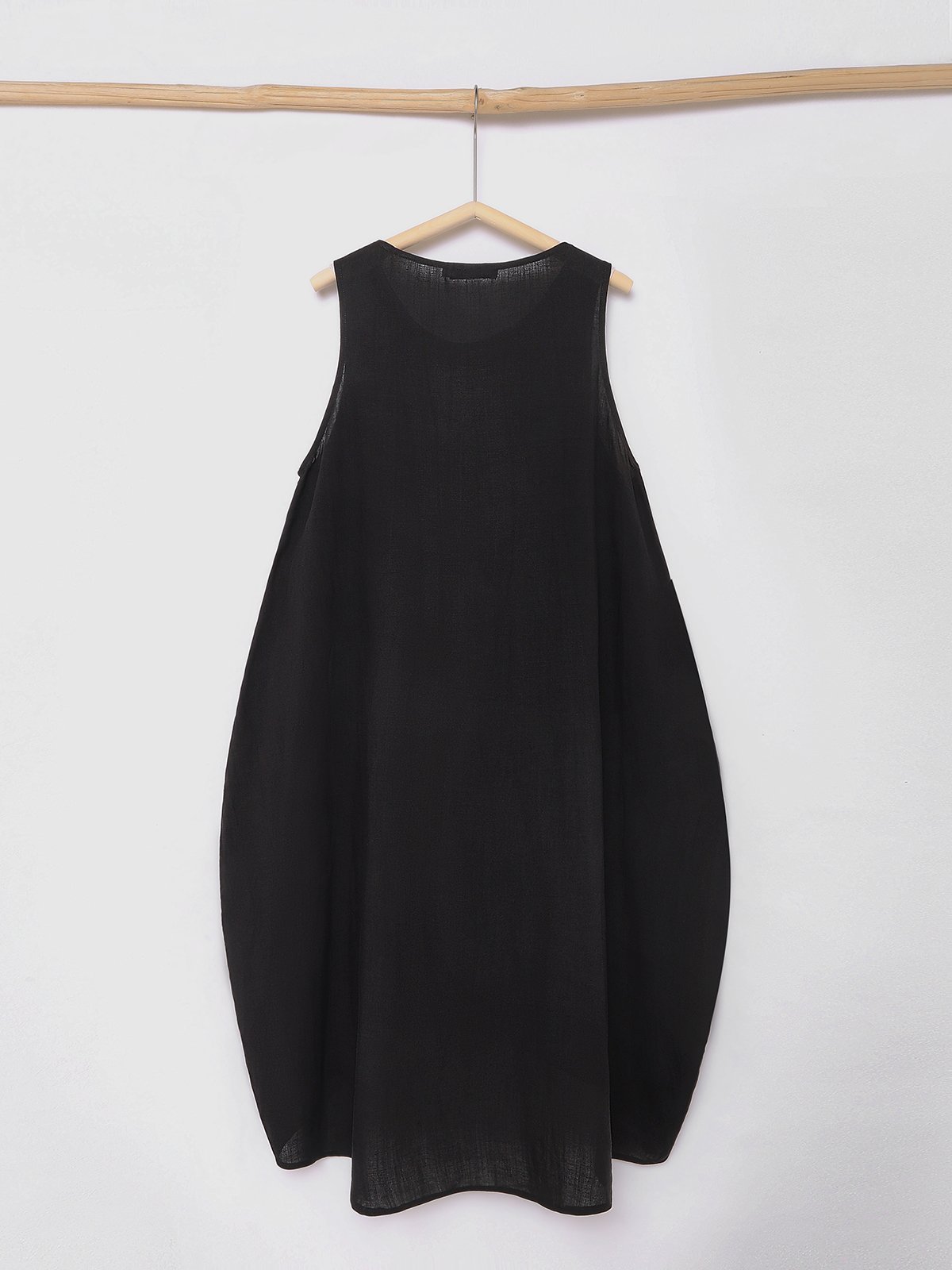 Cotton And Linen Crew Neck Plain Sleeveless Mini Dress