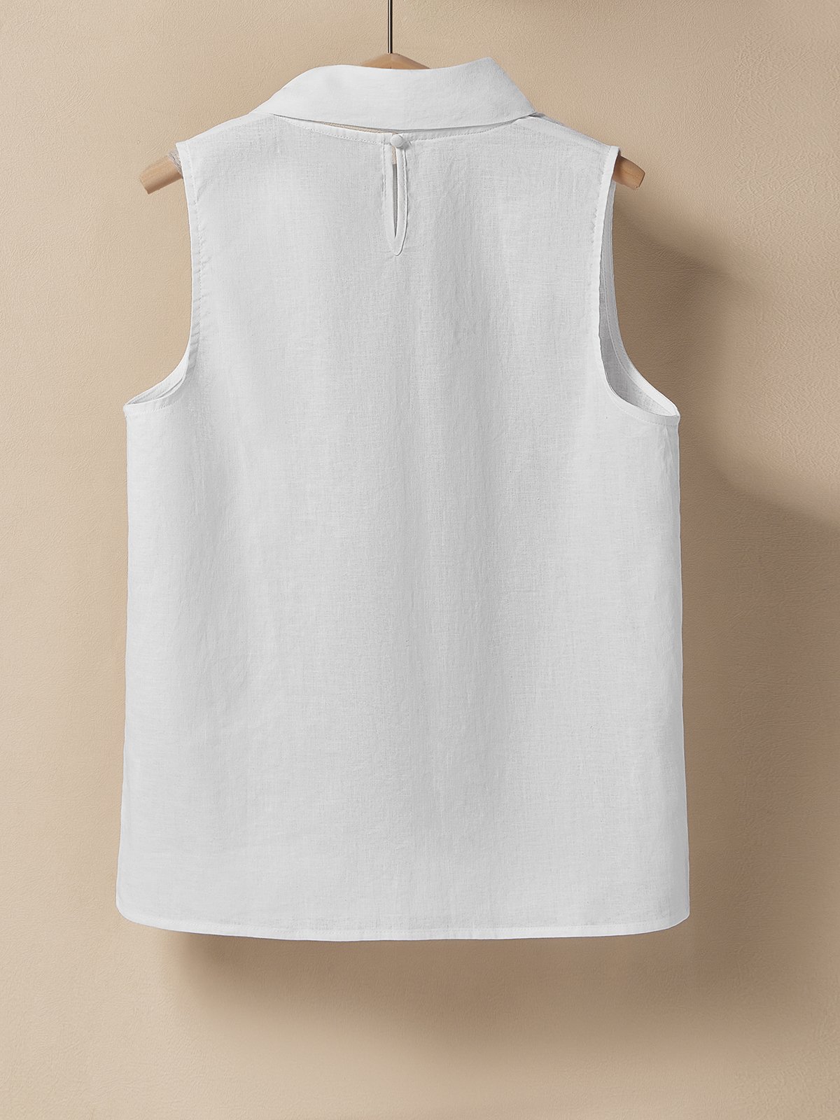 Linen Crew Neck Plain Knot Design Sleeveless Tank Top