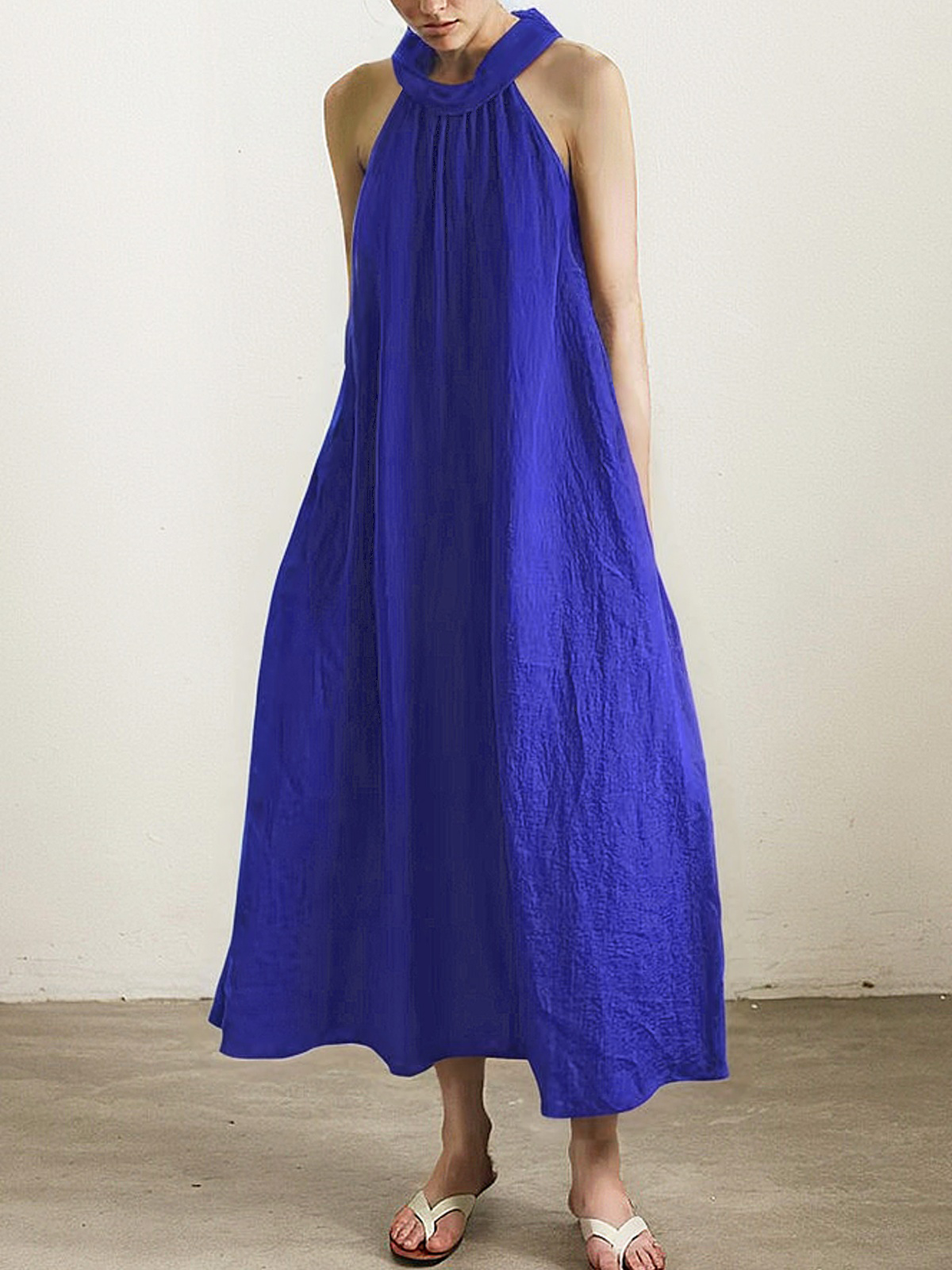Linen Halter Plain Sleeveless Maxi Dress