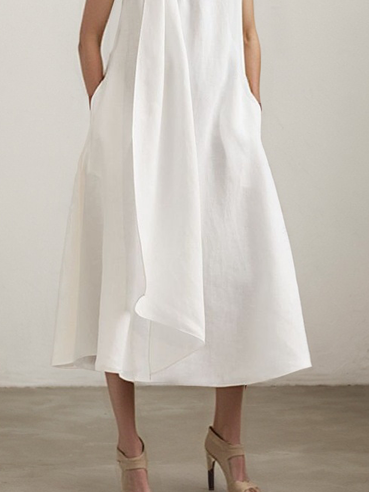 Linen Halter Plain Sleeveless Midi Dress