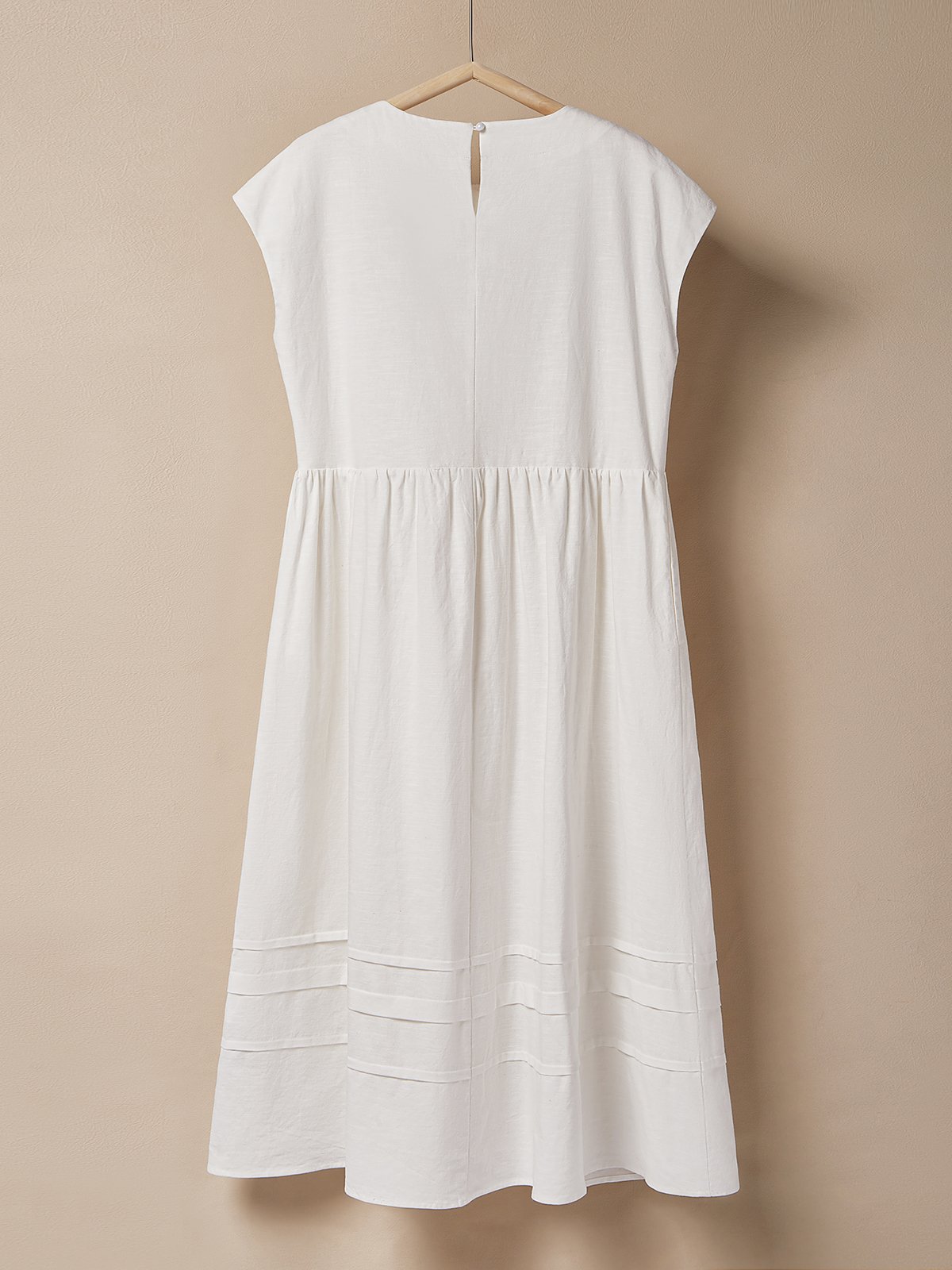 Cotton And Linen Crew Neck Plain Short Sleeve Maxi Dress