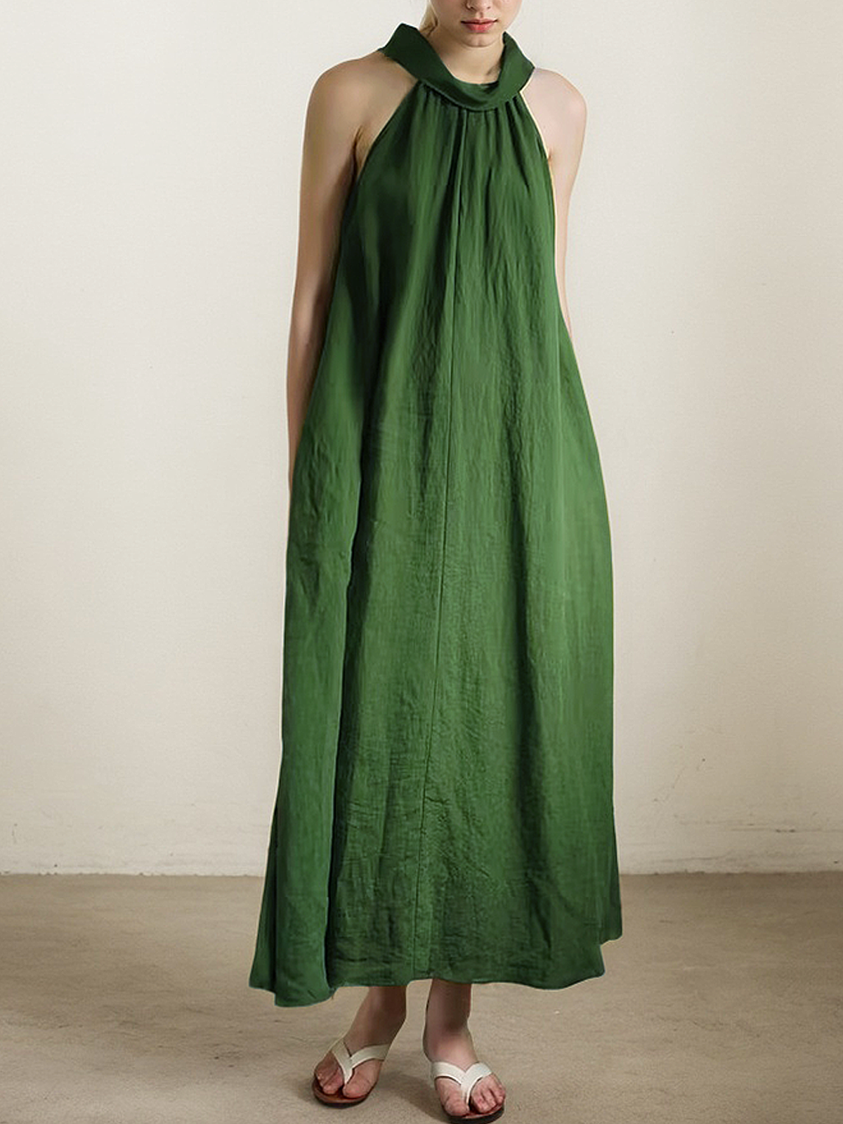 Linen Halter Plain Sleeveless Maxi Dress