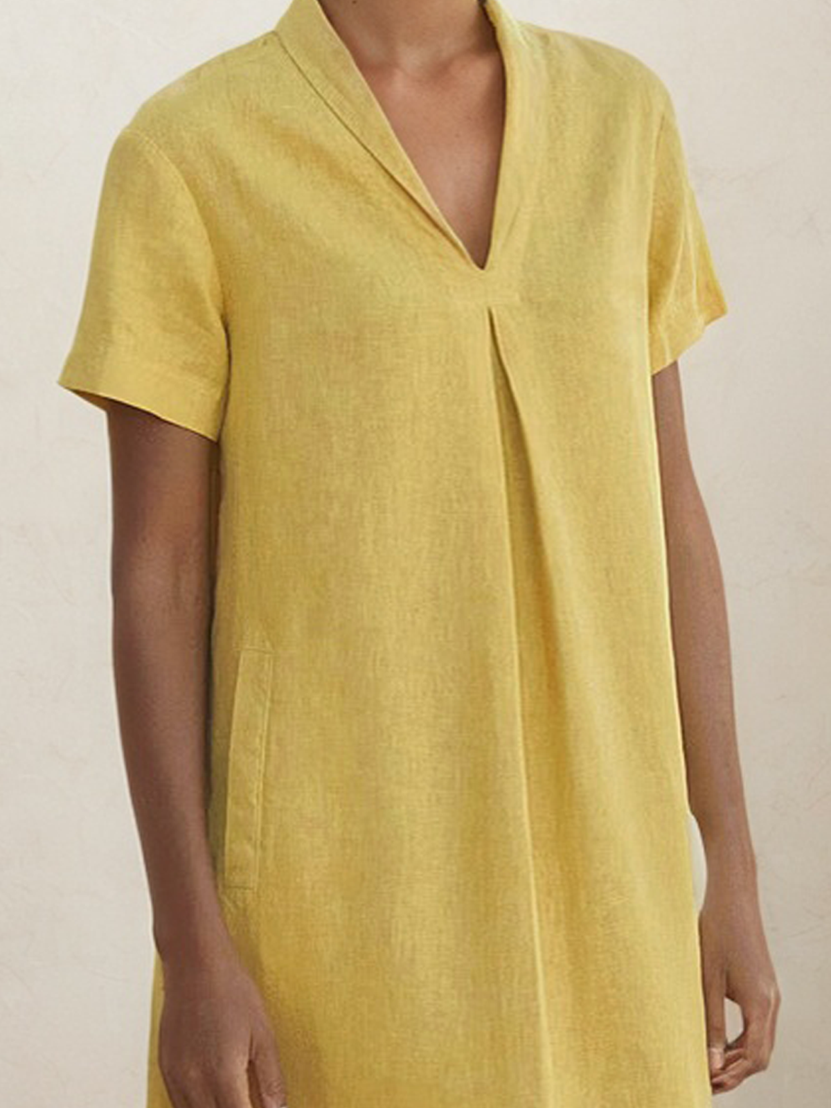 Linen Shawl Collar Plain Short Sleeve Mini Dress