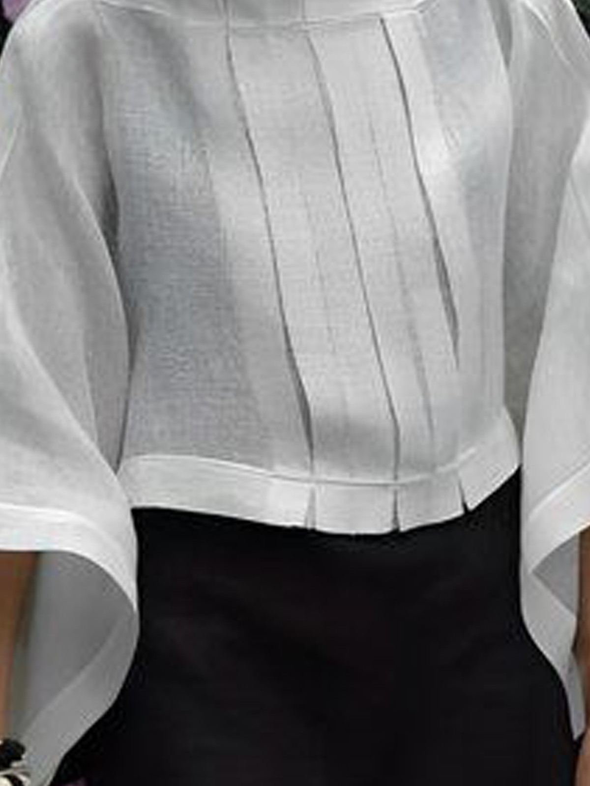 Linen Crew Neck Plain Long Sleeve Blouse