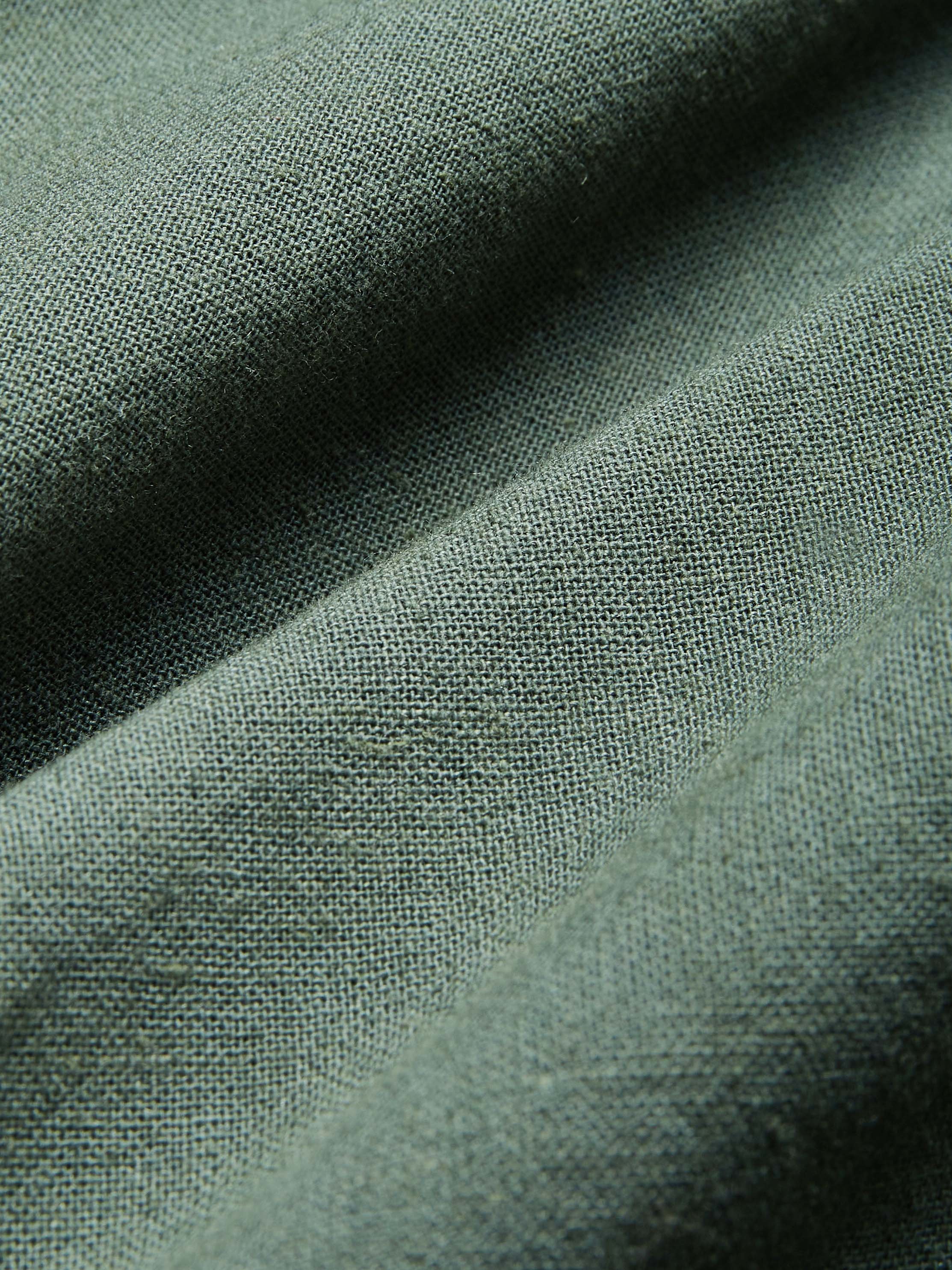 Cotton And Linen Crew Neck Plain Three-quarter Sleeve Dress