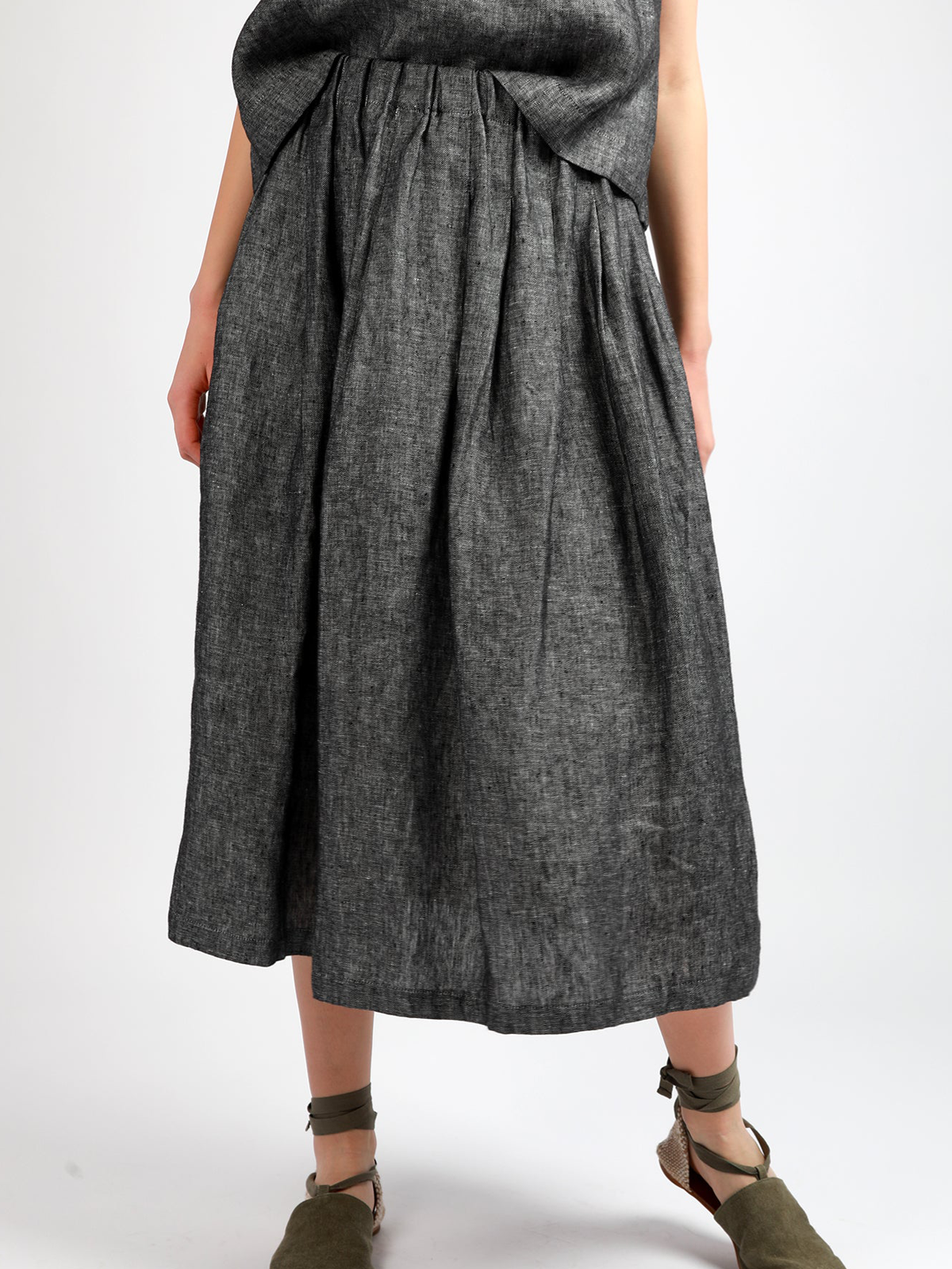 Cotton And Linen Plain Maxi Skirt