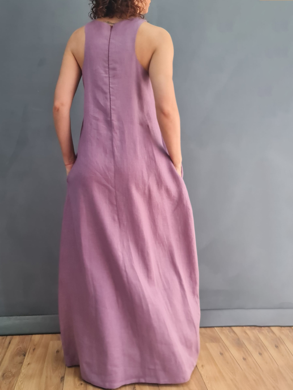 Cotton And Linen Crew Neck Plain Sleeveless Maxi Dress