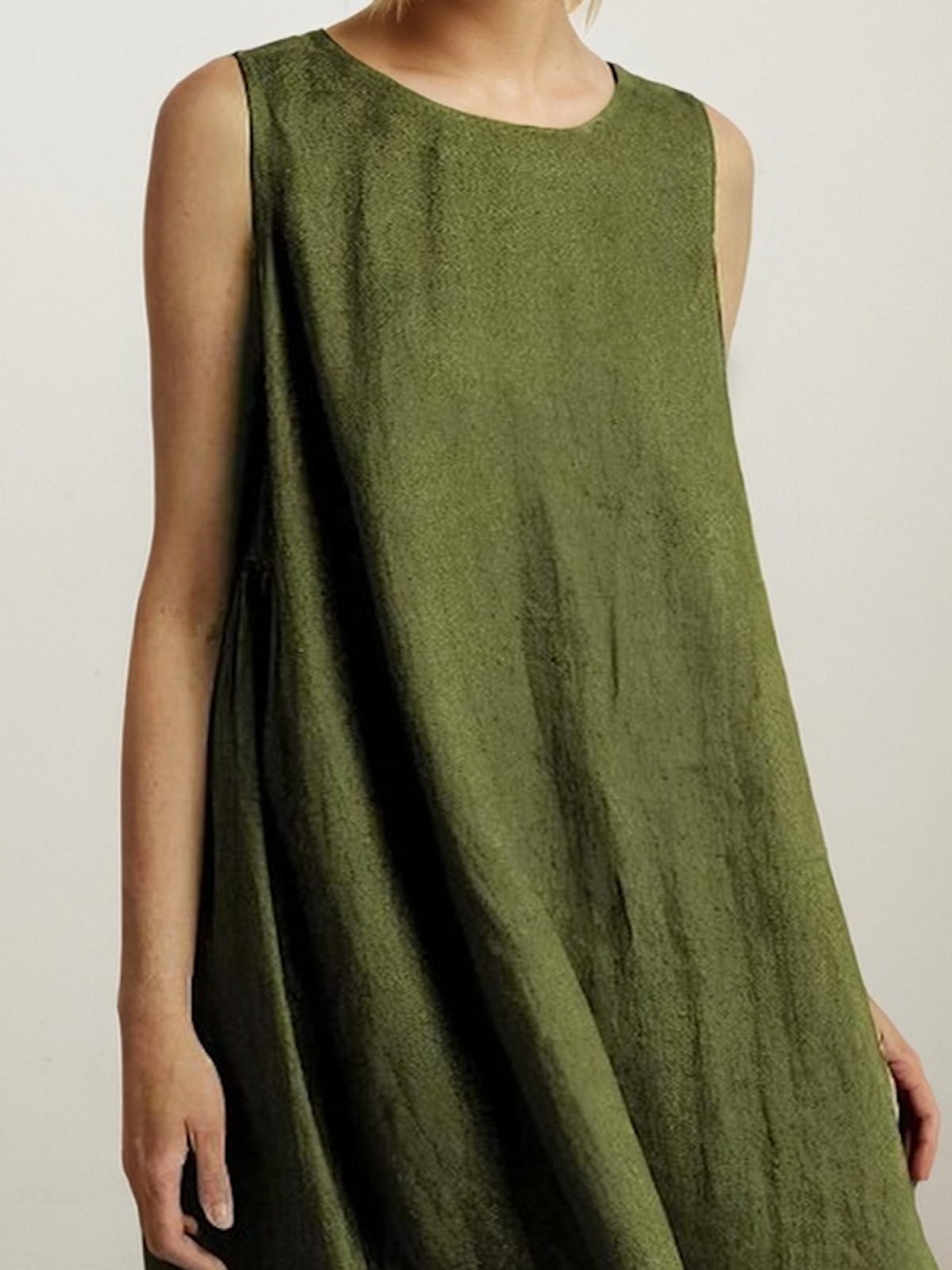 Linen Crew Neck Plain Sleeveless Mini Dress