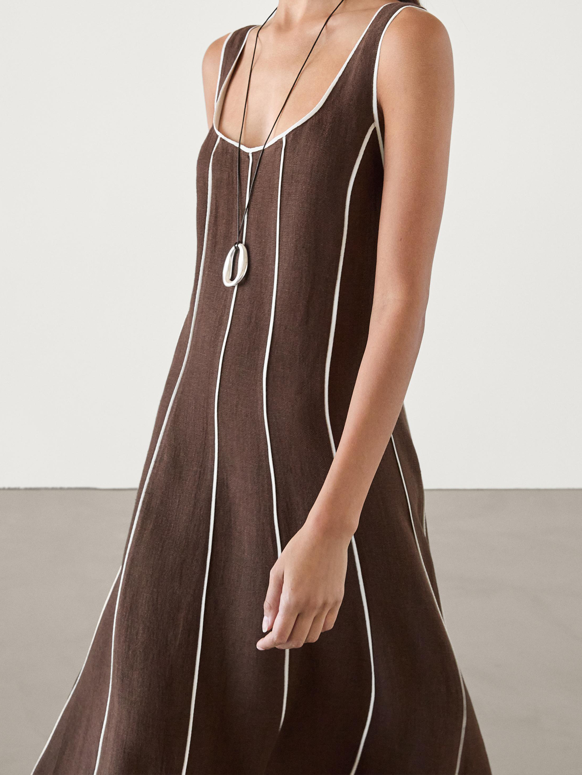 Cotton And Linen Crew Neck Striped Sleeveless Maxi Dress