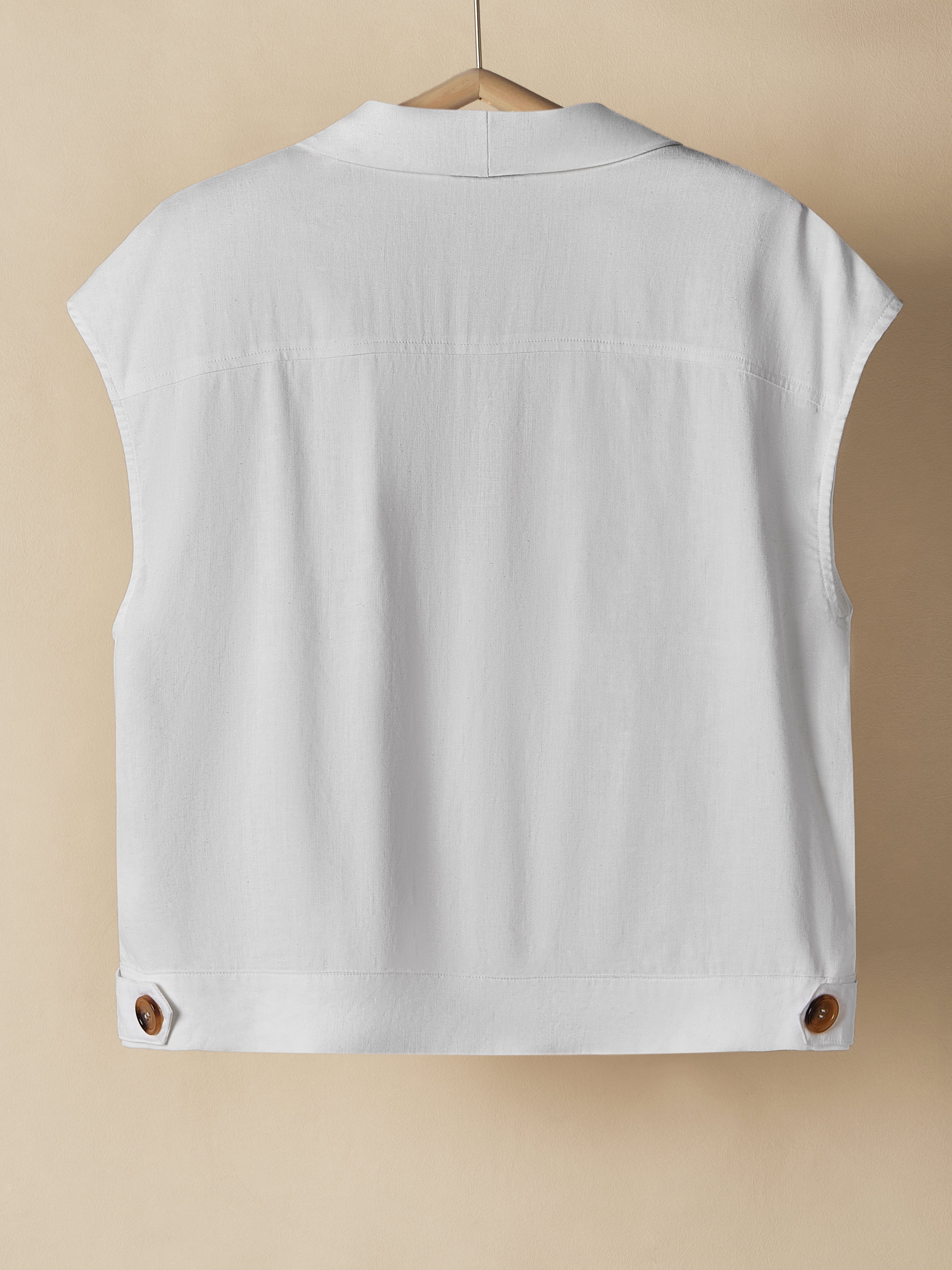 Linen V-neck Plain Sleeveless Tank Top