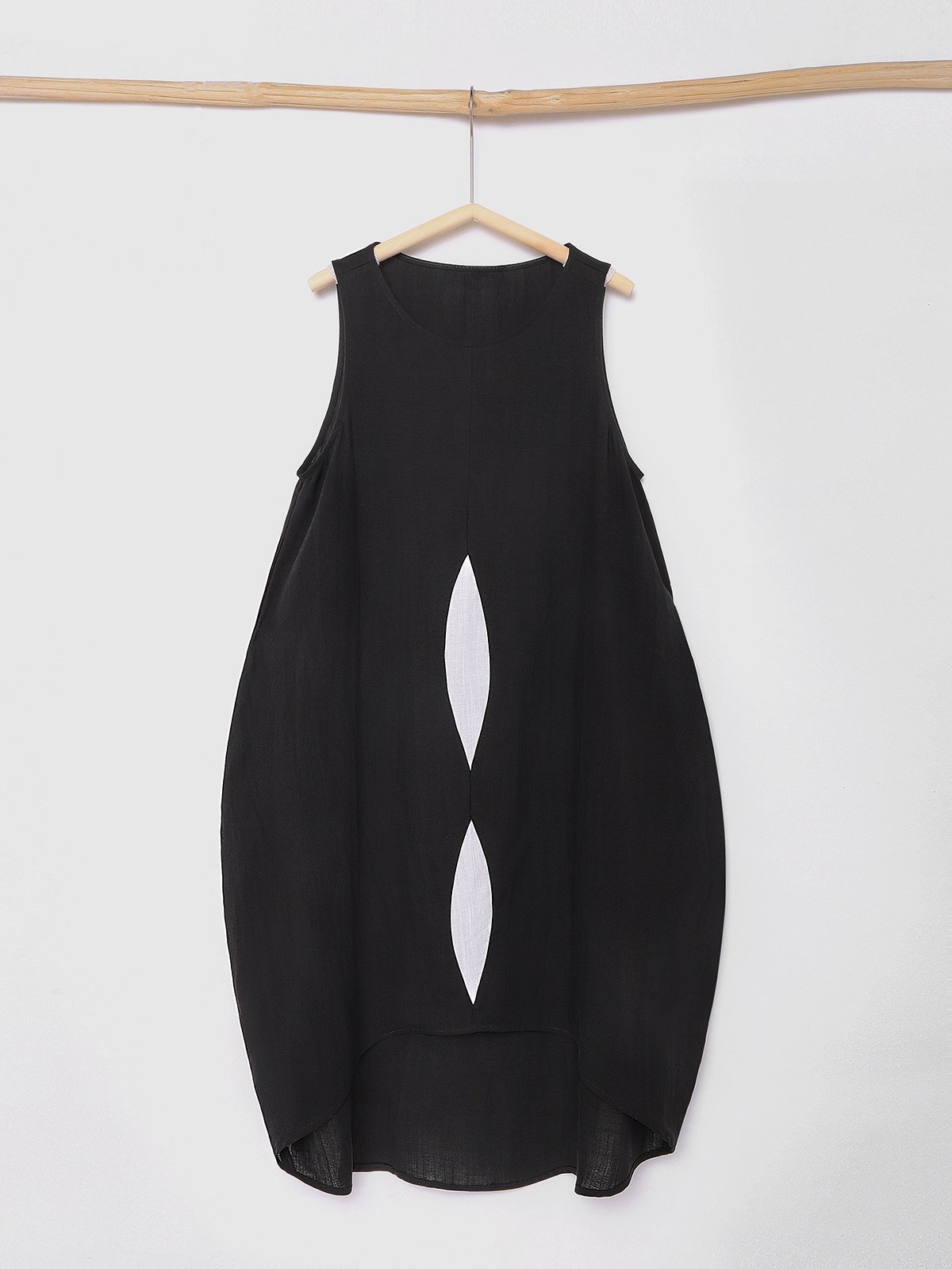 Cotton And Linen Crew Neck Plain Sleeveless Mini Dress