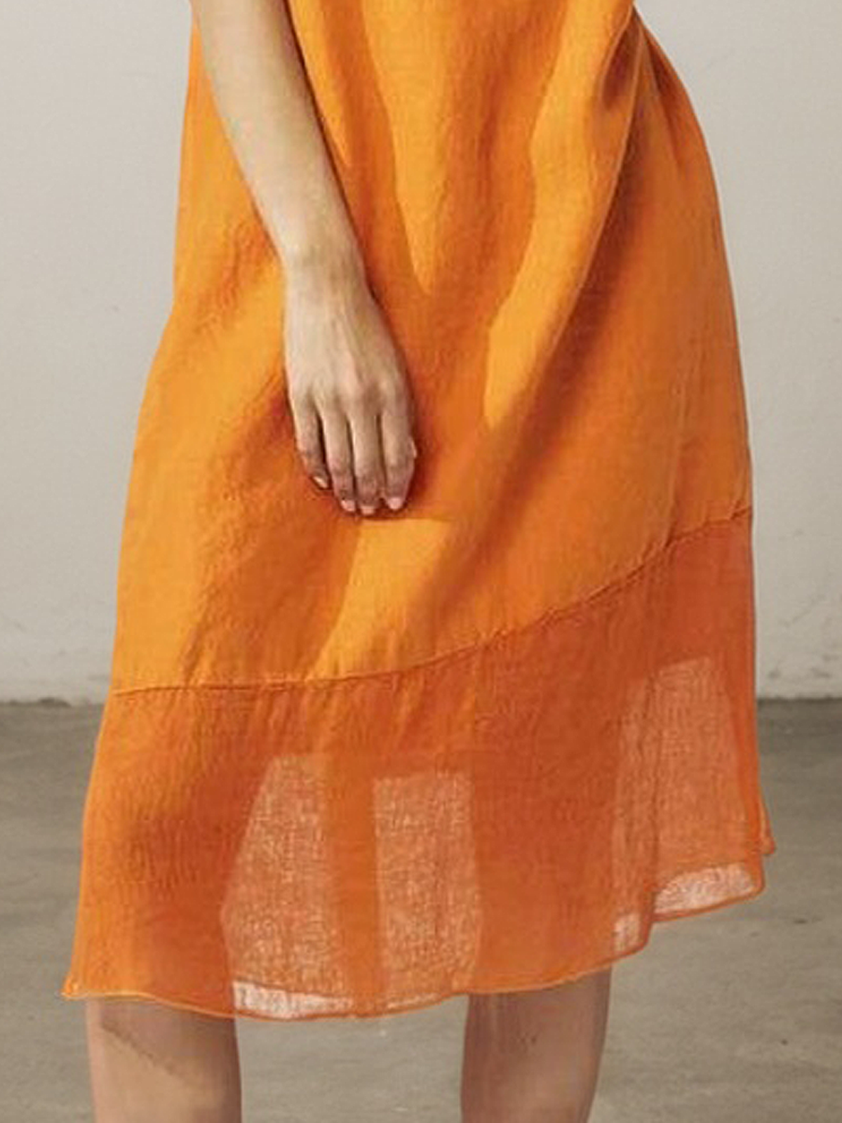 Linen Cowl Neck Plain Sleeveless Midi Dress