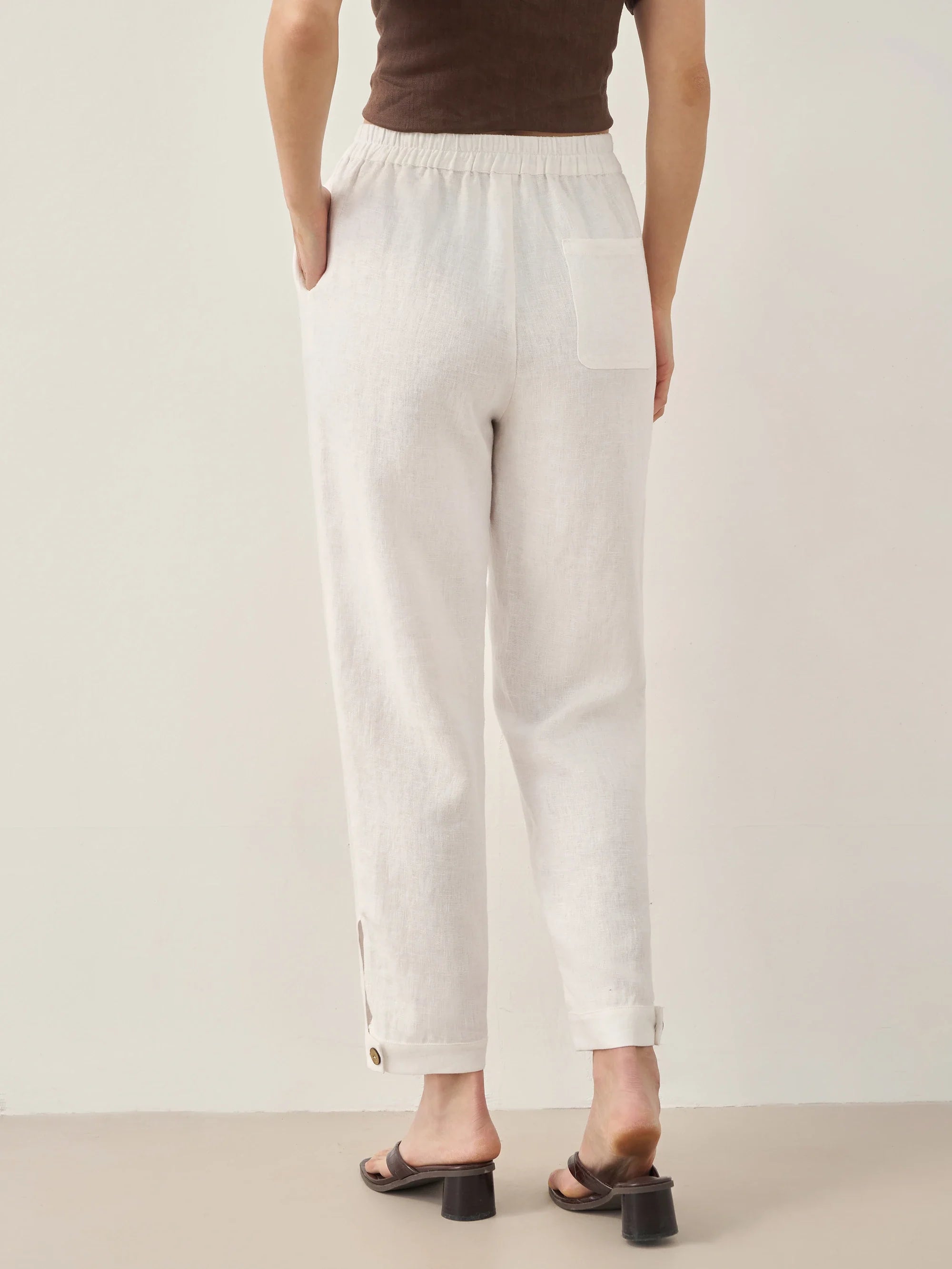 100% Linen Straight-Leg Pants with Elastic Waist PATRICE