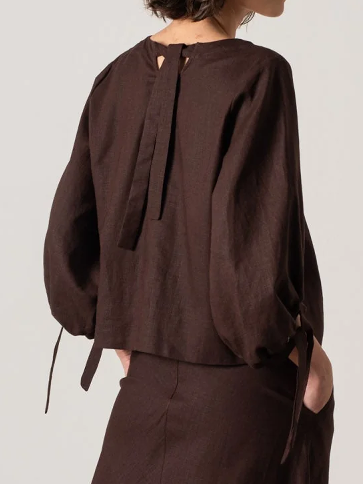 Linen Crew Neck Plain Long Sleeve Blouse