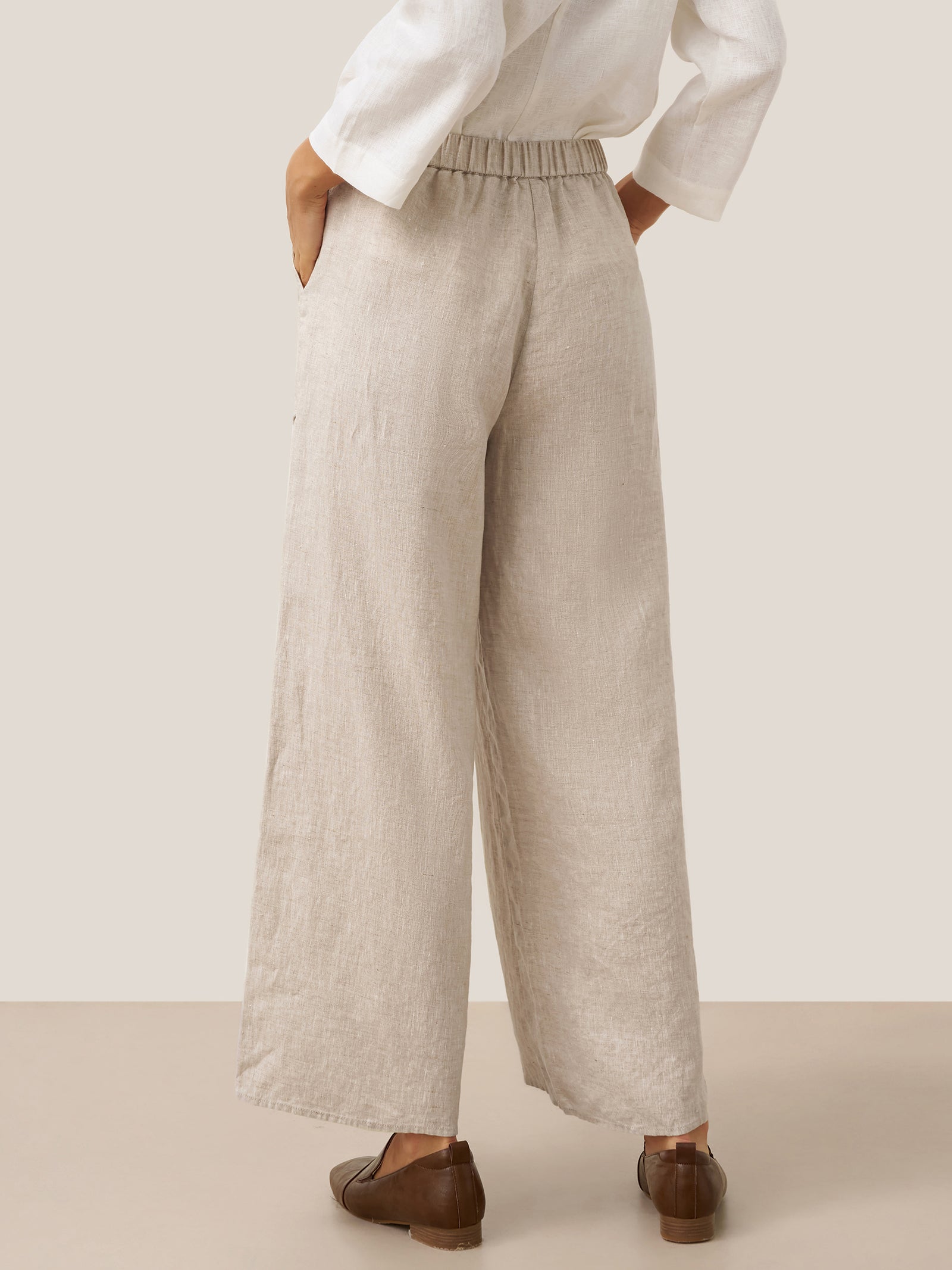 100% Linen Pocket Wide Leg Pants THALIA