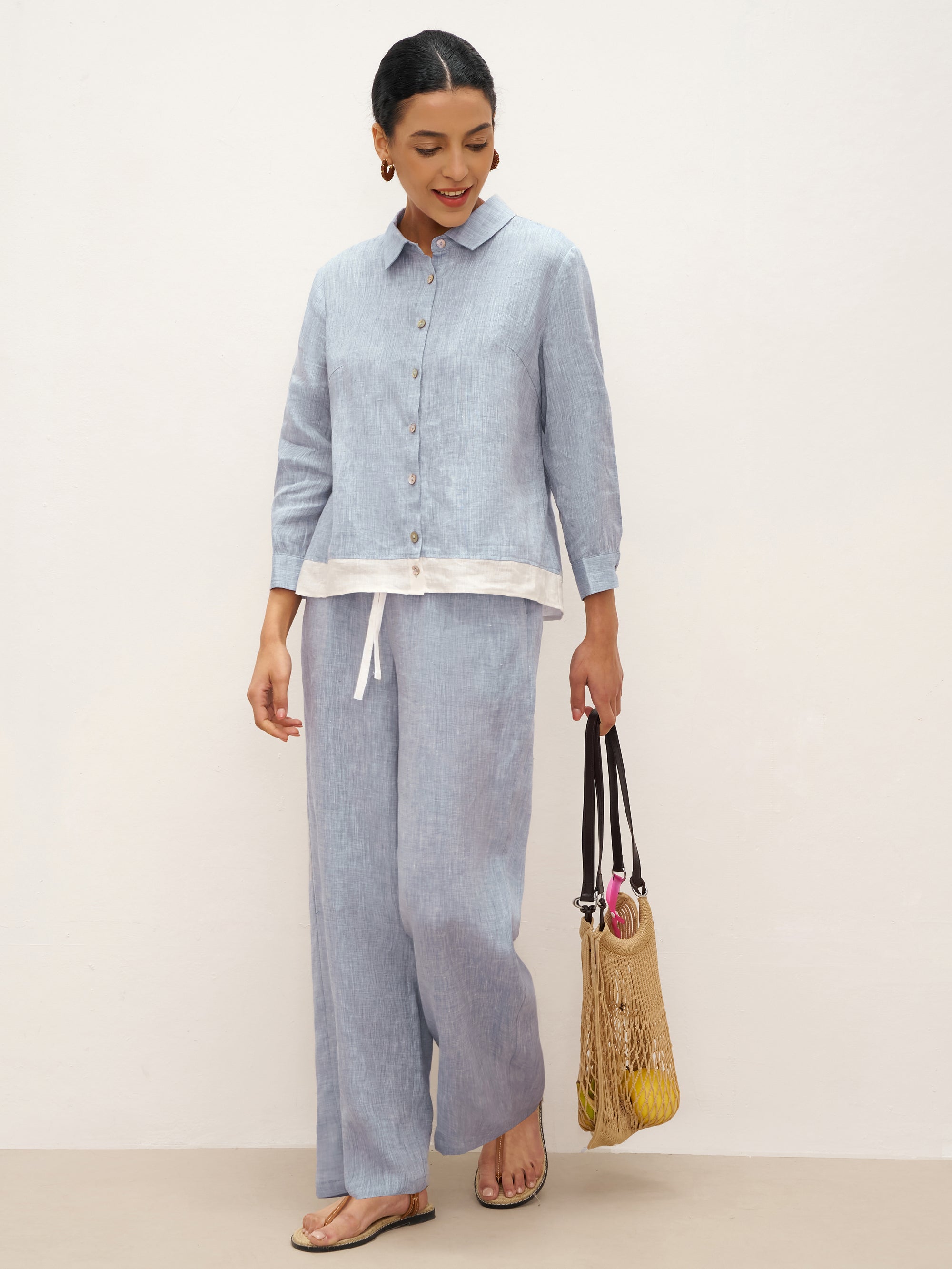 100% Linen Elastic Waist Straight-Leg Trousers JOURDAN