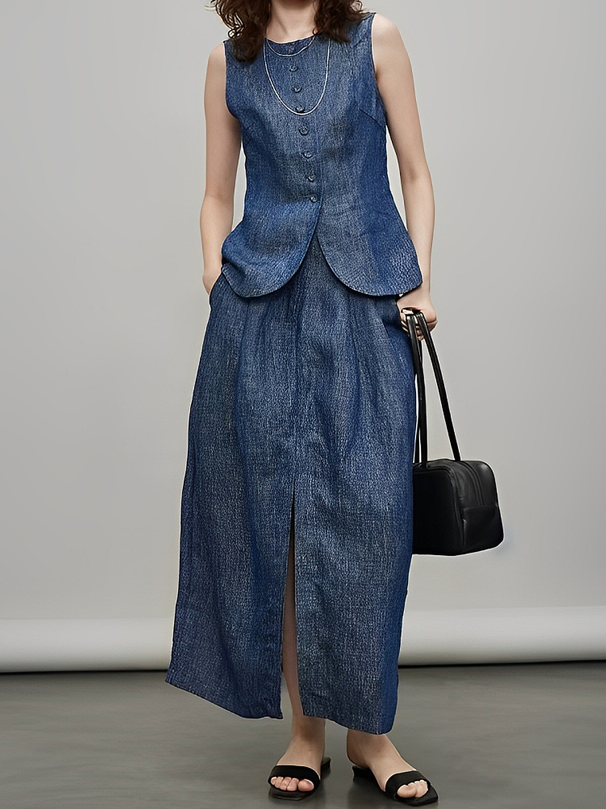 Linen Crew Neck Plain Sleeveless Vest