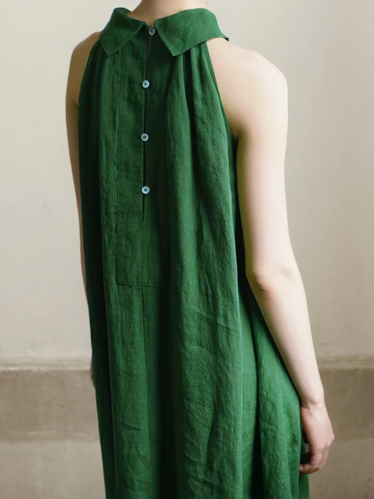 Linen Halter Plain Sleeveless Maxi Dress