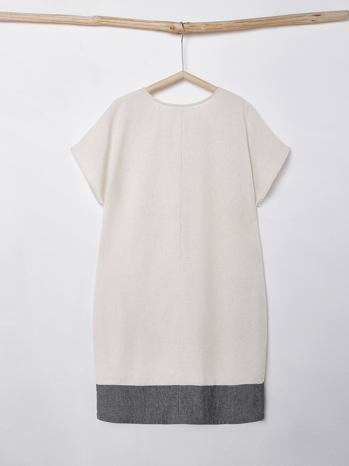 Cotton And Linen Crew Neck Plain Short Sleeve Mini Dress