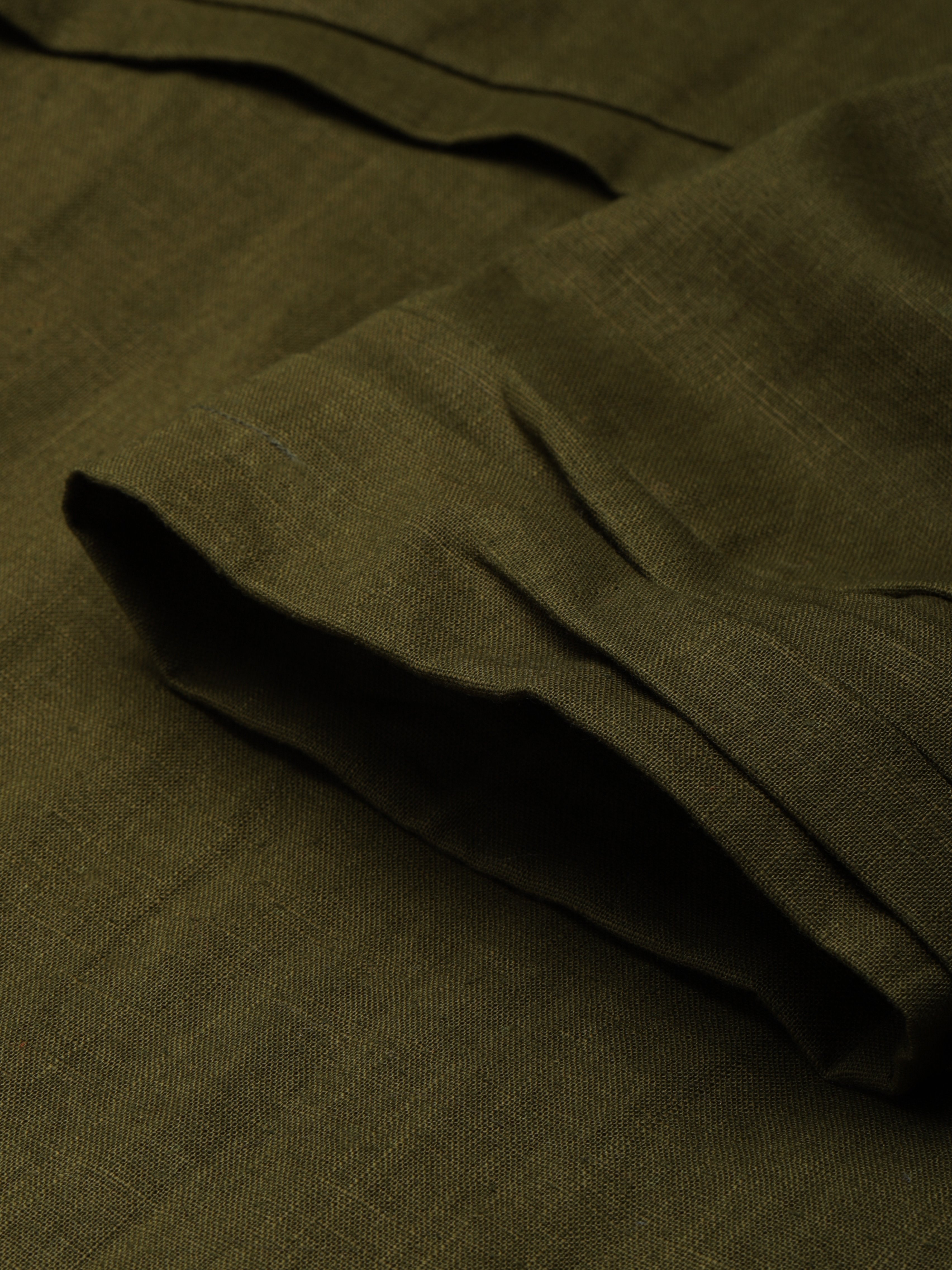 Linen-Cotton Crew Neck Plain Long Sleeve Maxi Dress