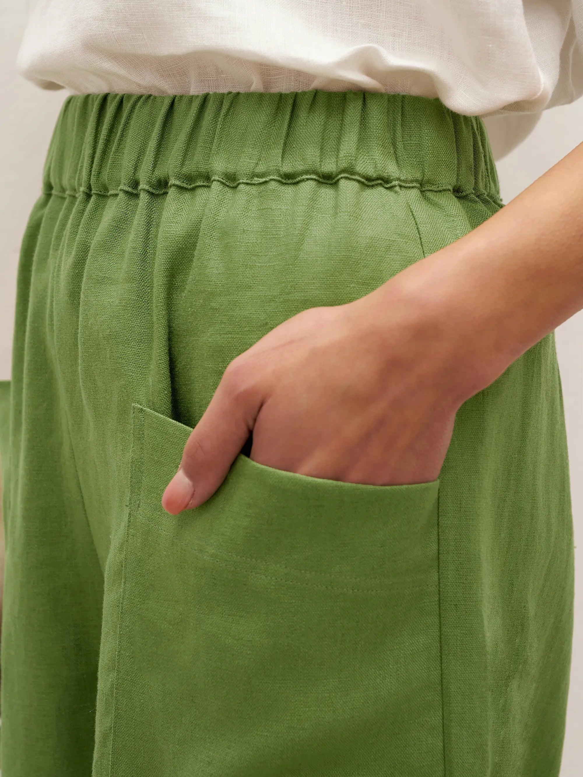 100% Linen Petal-Hem Trousers with Elastic Waist LIV